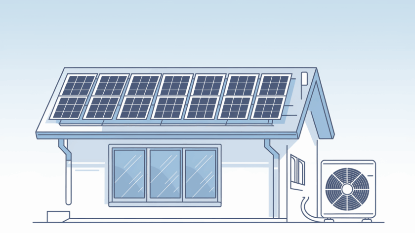 Line art of energy-efficient home improvements