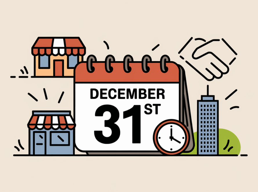 Line art calendar showing December 31st deadline with business icons