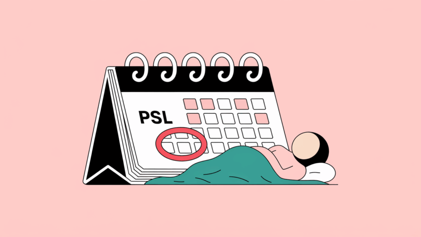 Calendar with a day marked for sick leave.