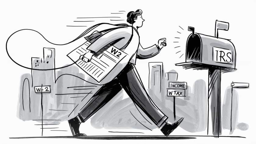 A person mailing a tax return.