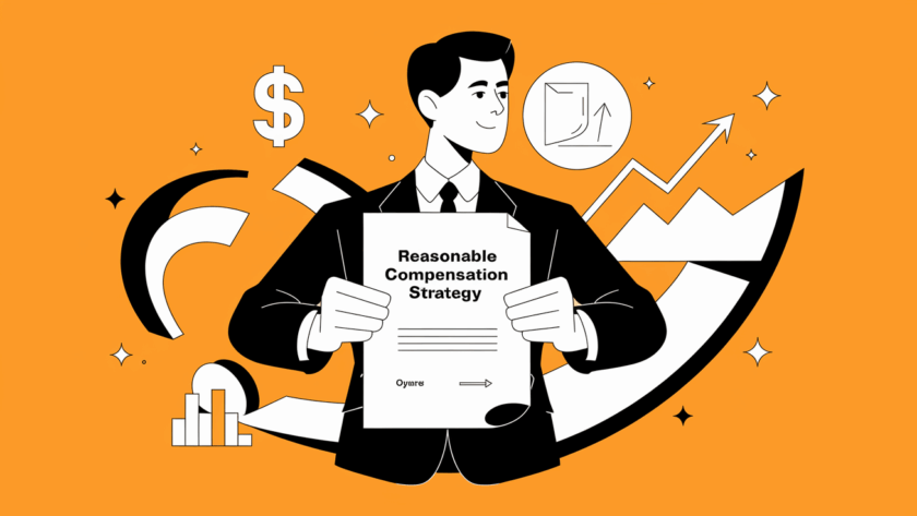 A scale balancing "Salary" and "Distributions" with "Reasonable Compensation" as the foundation.
