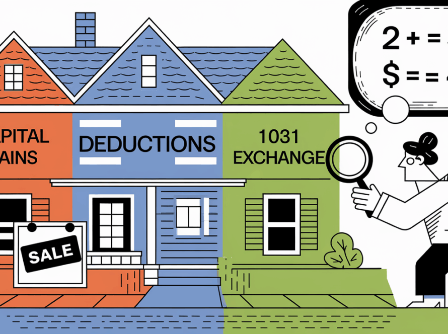 Block illustration of a house divided into sections representing tax implications of house flipping.