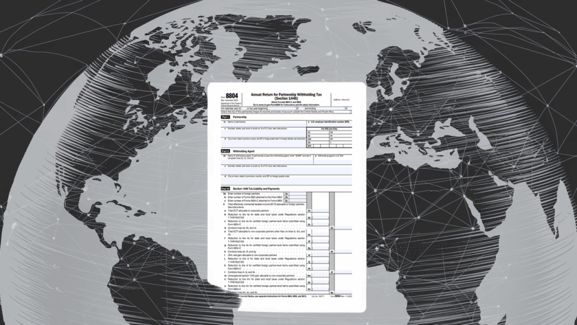 An illustration of a globe with Form 8804 superimposed, highlighting "Tax Treaties."