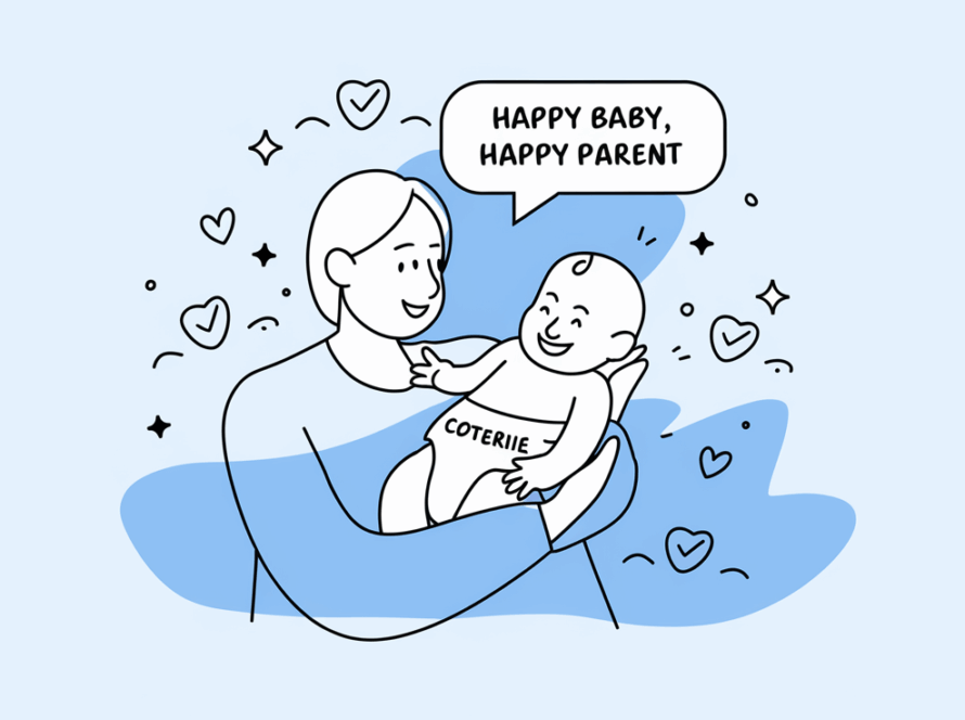 line art image of a parent and baby who is wearing a Coterie diaper