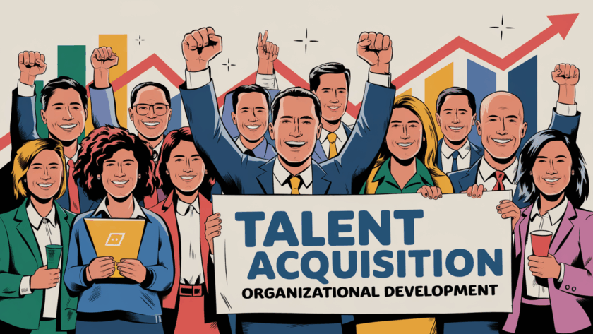 An advertising illustration of employees celebrating a product launch.