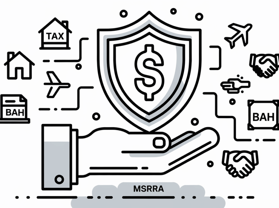 A hand holding a shield with a dollar sign, surrounded by icons of tax benefits.