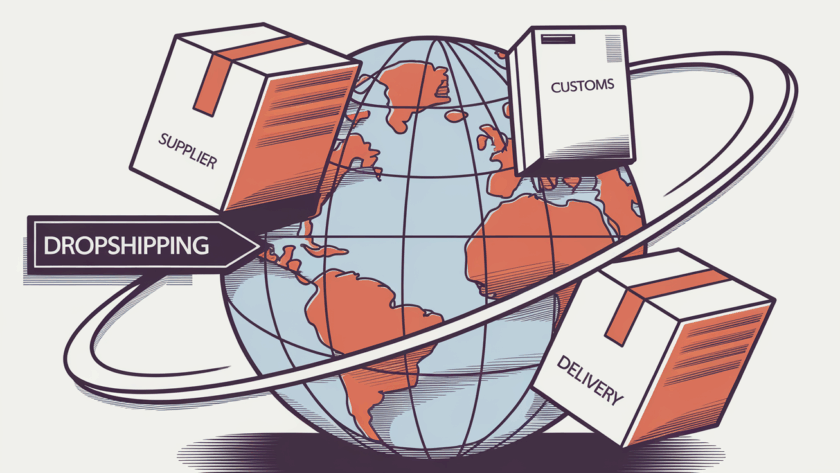 A globe with packages orbiting it, labeled with steps in the import process.