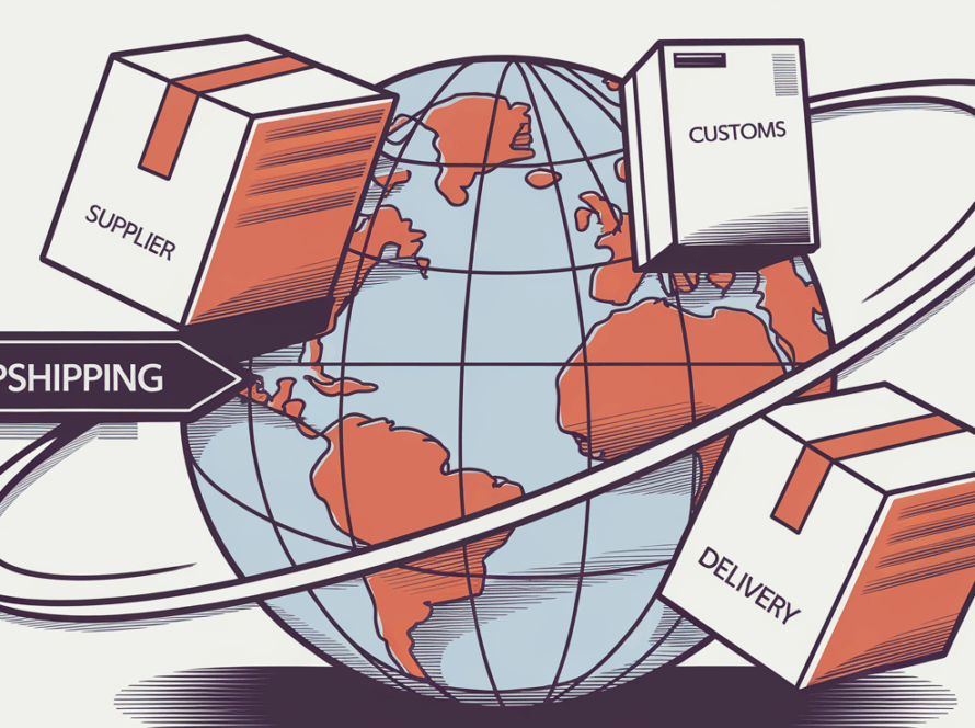 A globe with packages orbiting it, labeled with steps in the import process.