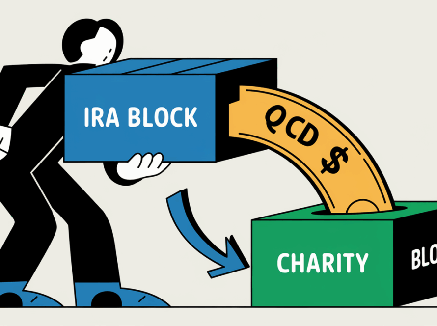 Block illustration showing a QCD transfer from an IRA to a charity.