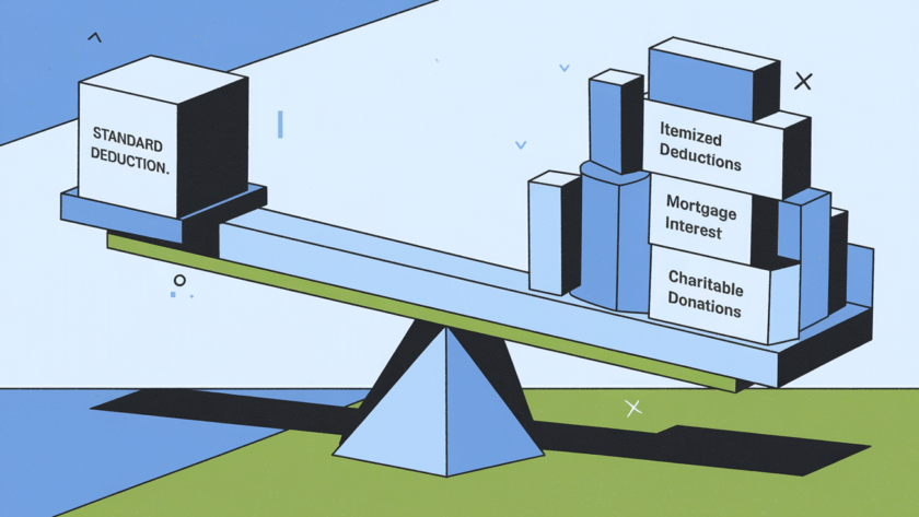 A balanced scale comparing standard deductions and itemized deductions.