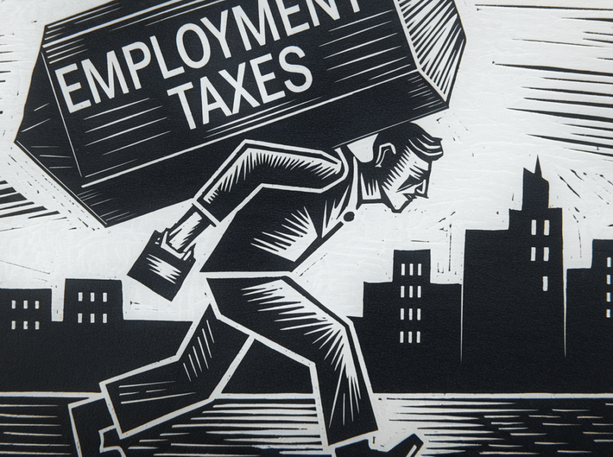 A small business owner carrying a heavy load of employment taxes.