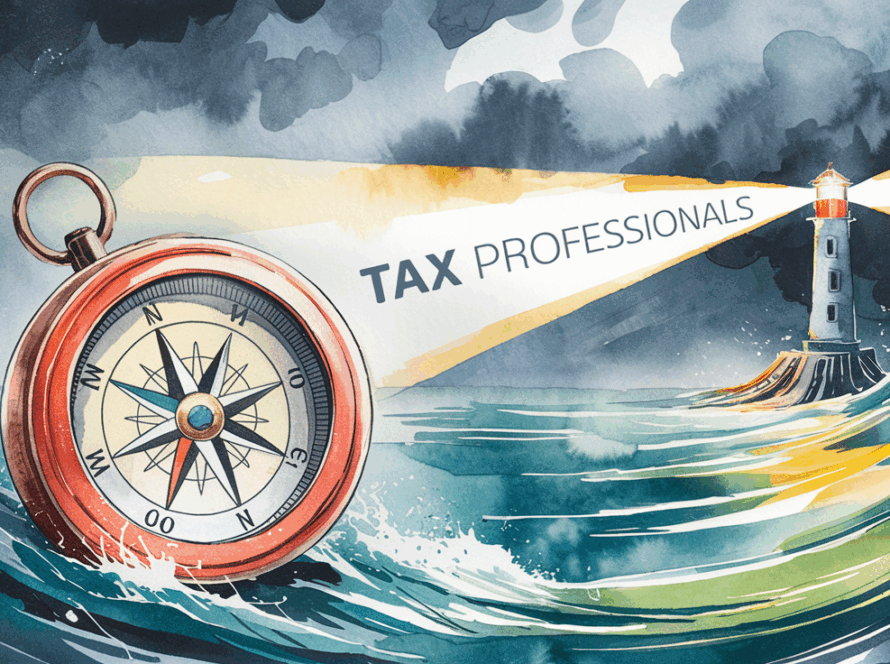 A compass pointing towards a lighthouse in a stormy sea.