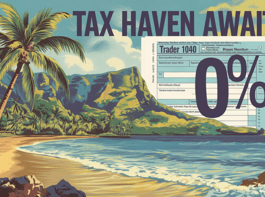 A vintage-style travel poster promoting Puerto Rico as a tax haven.
