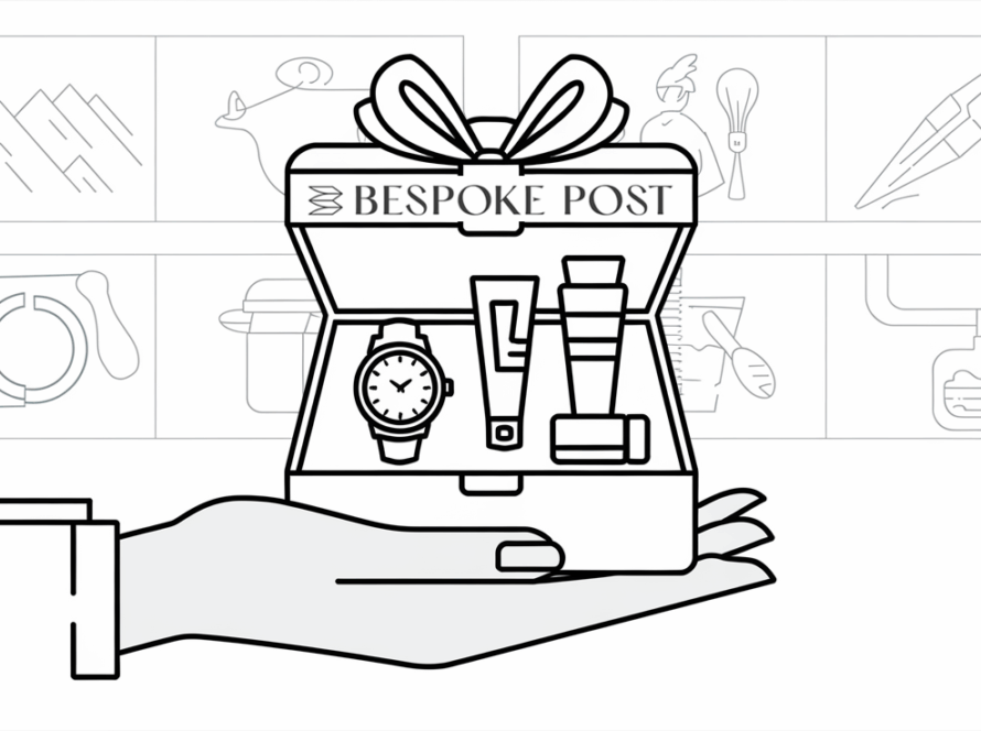 A hand holding an open box with lifestyle items.