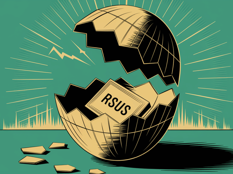 Golden egg hatching with stock share emerging.