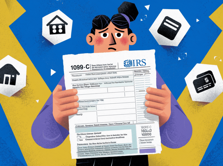 : A person confused by a 1099-C tax form.