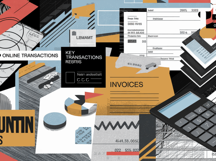 Collage illustration representing the complexities of accounting in the digital age.