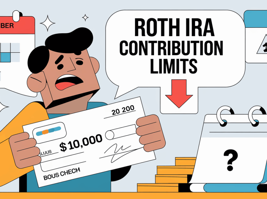 A person receiving a bonus check, with a speech bubble highlighting Roth IRA contribution limits.