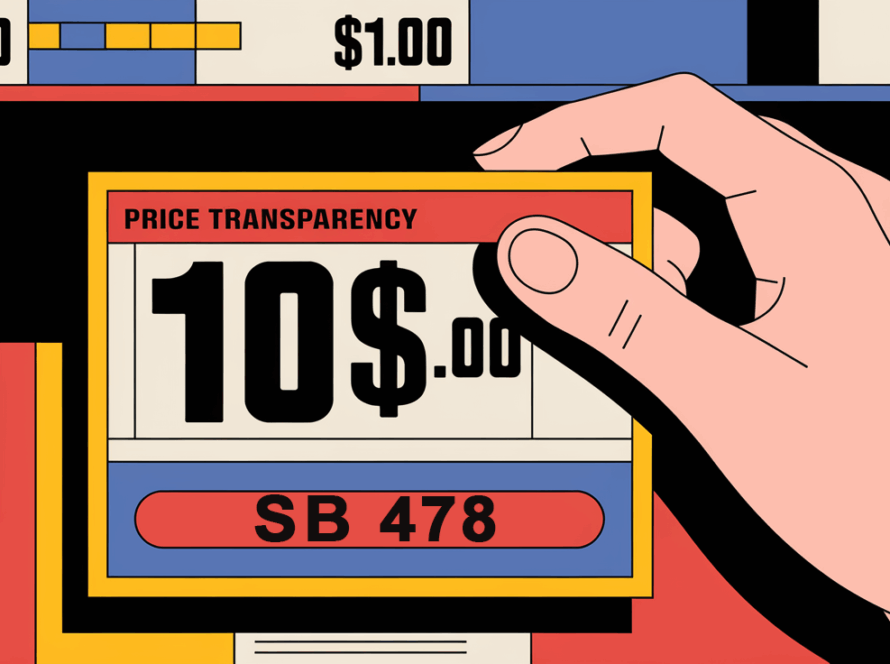 A graphic illustration of a price tag with the word "Price Transparency" inside.
