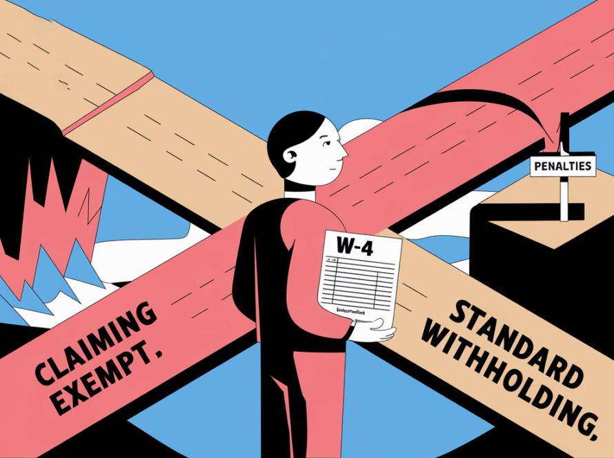 Person at a crossroads deciding between claiming exempt and standard withholding on their W-4.