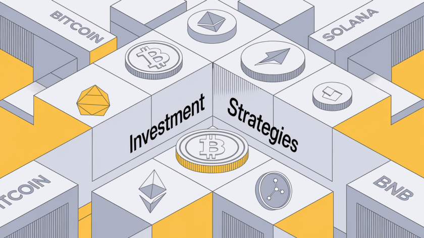 Block illustration of cryptocurrency coins as building blocks, representing investment strategies.