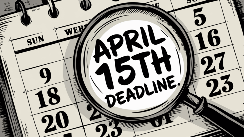 A calendar with April 15th circled, representing Tax Day.