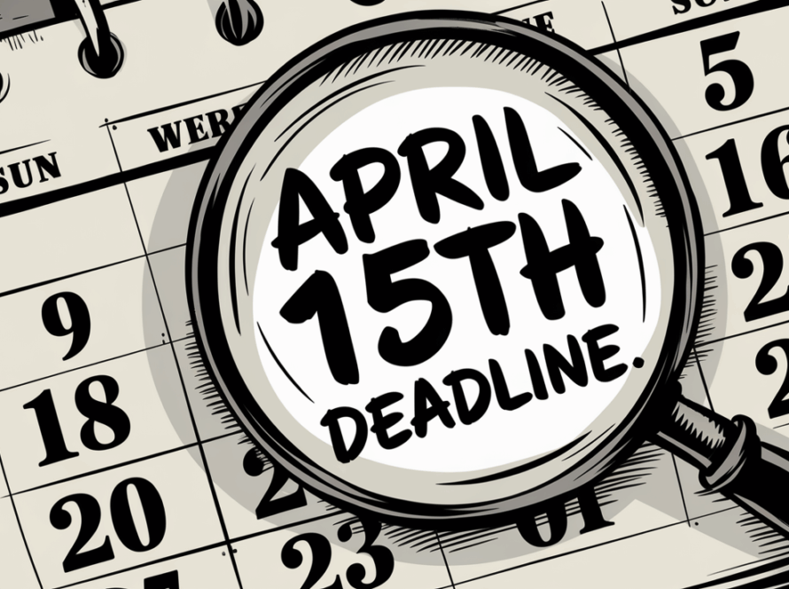 A calendar with April 15th circled, representing Tax Day.