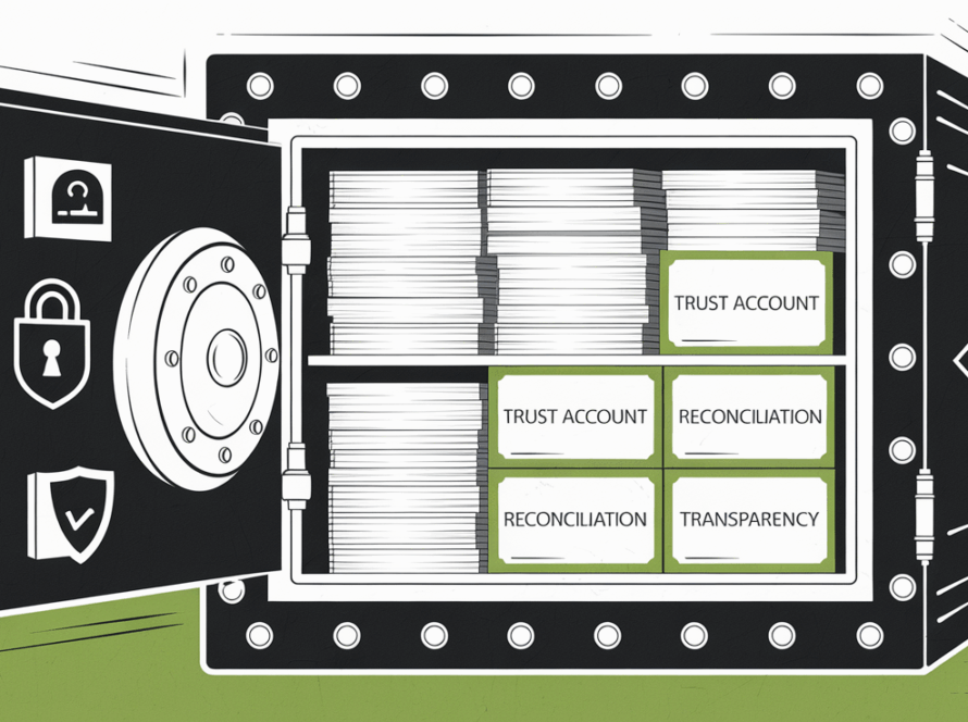 A stylized illustration of a safe filled with documents, symbolizing secure and compliant client fund management.