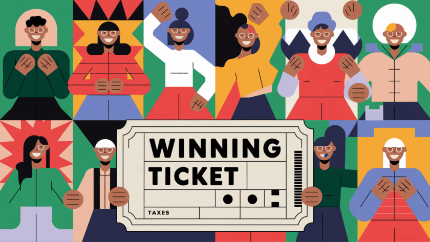 Friends celebrating a lottery win.