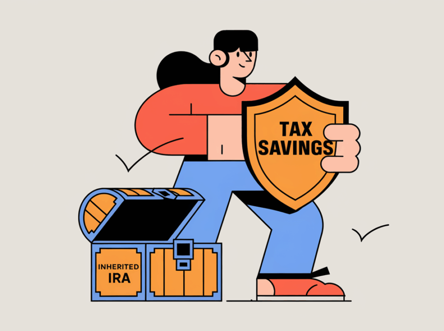 A peson protecting an inherited IRA with a "Tax Savings" shield.