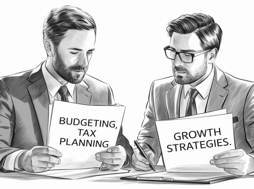 A detailed pencil sketch of an insurance agent and financial advisor discussing financial plans.