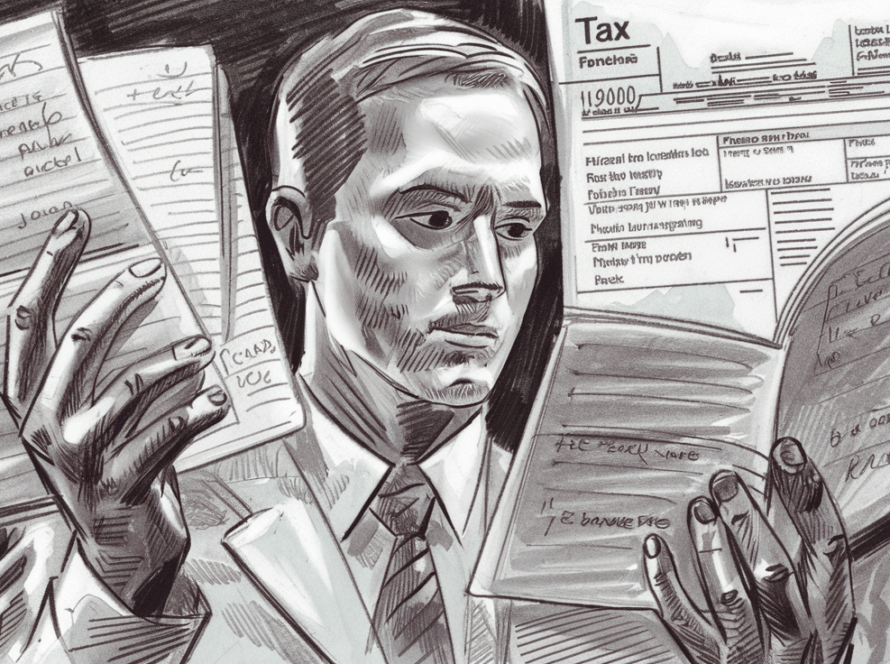 A trader reviewing their trading journal and tax documents.