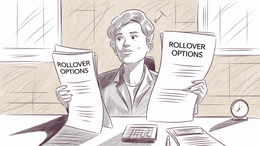 A person reviewing documents labeled "Rollover Options."