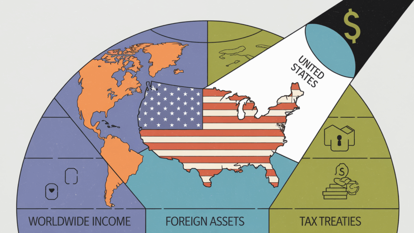 A globe with a spotlight on the U.S., highlighting tax complexities.