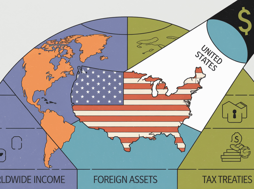 A globe with a spotlight on the U.S., highlighting tax complexities.