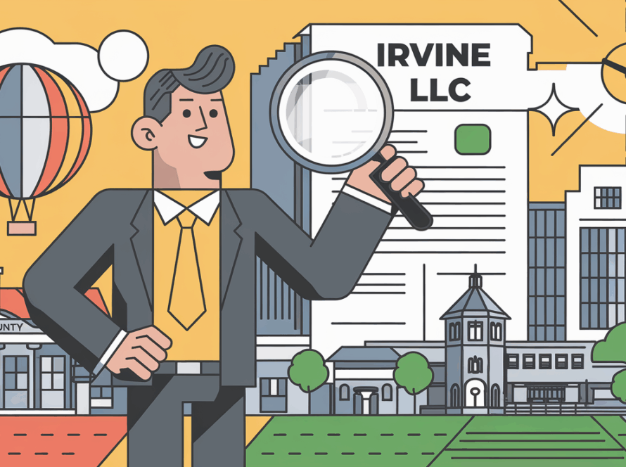 A business owner reviewing tax documents for their Irvine LLC.