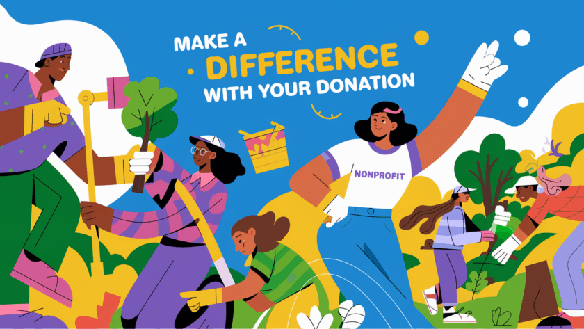 A vibrant illustration of volunteers working together to make a difference.