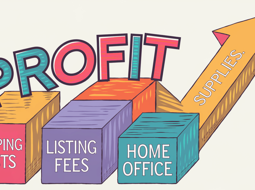 Upward arrow made of blocks labeled with tax deductions, pointing to the word "Profit."