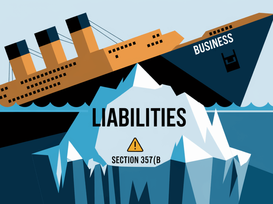 Block illustration of a sinking ship representing a business burdened by liabilities, referencing Section 357(b).