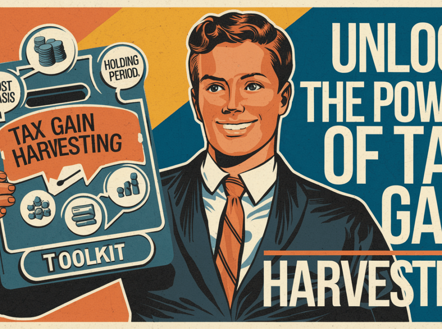Vintage-style advertising illustration promoting the benefits of tax gain harvesting.