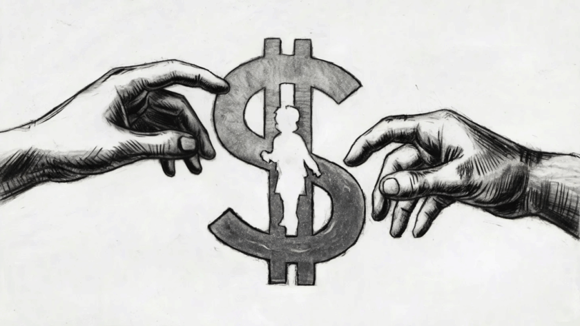 Two hands reaching towards a symbol representing the Child Tax Credit.