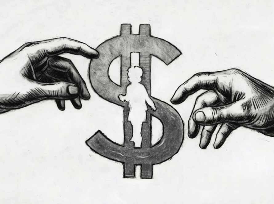 Two hands reaching towards a symbol representing the Child Tax Credit.