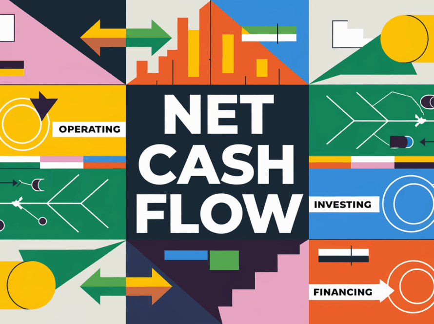 An illustration depicting the concept of net cash flow, highlighting its key components and importance for businesses.