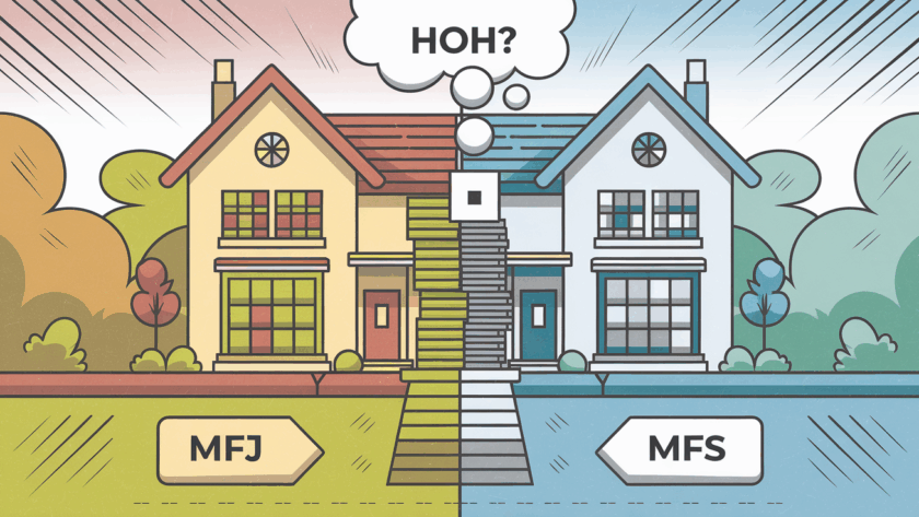 A house split in half, representing different tax filing options for married couples living apart.