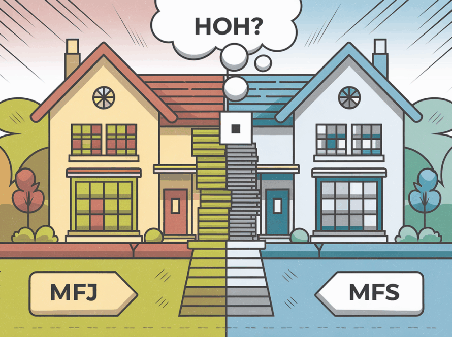 A house split in half, representing different tax filing options for married couples living apart.