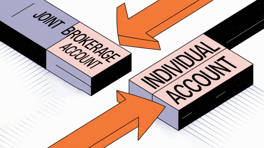A block illustration showing the transfer of assets from a joint brokerage account to an individual account, with the term "Joint Brokerage Account" highlighted.