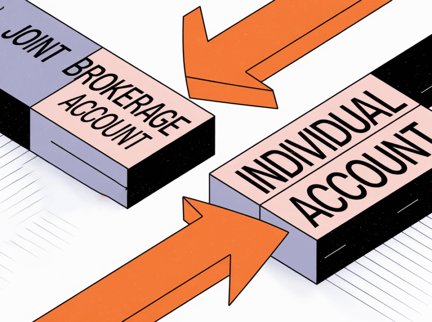A block illustration showing the transfer of assets from a joint brokerage account to an individual account, with the term "Joint Brokerage Account" highlighted.