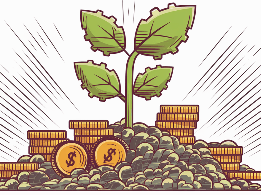 A plant growing out of coins, representing business growth through R&D tax credits.